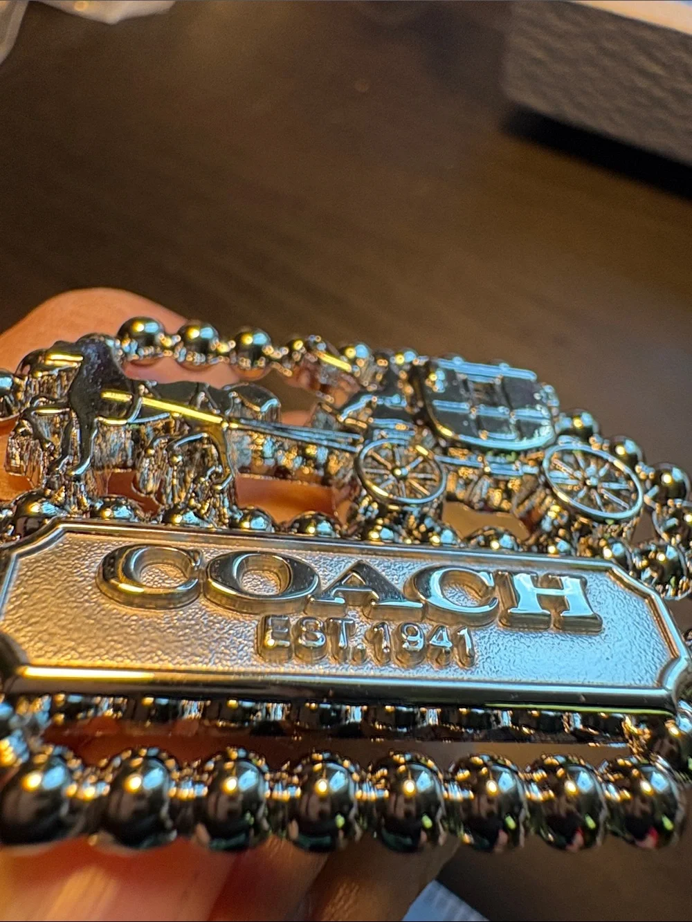 Coach Metallic Silver Carriage Logo Key Charm